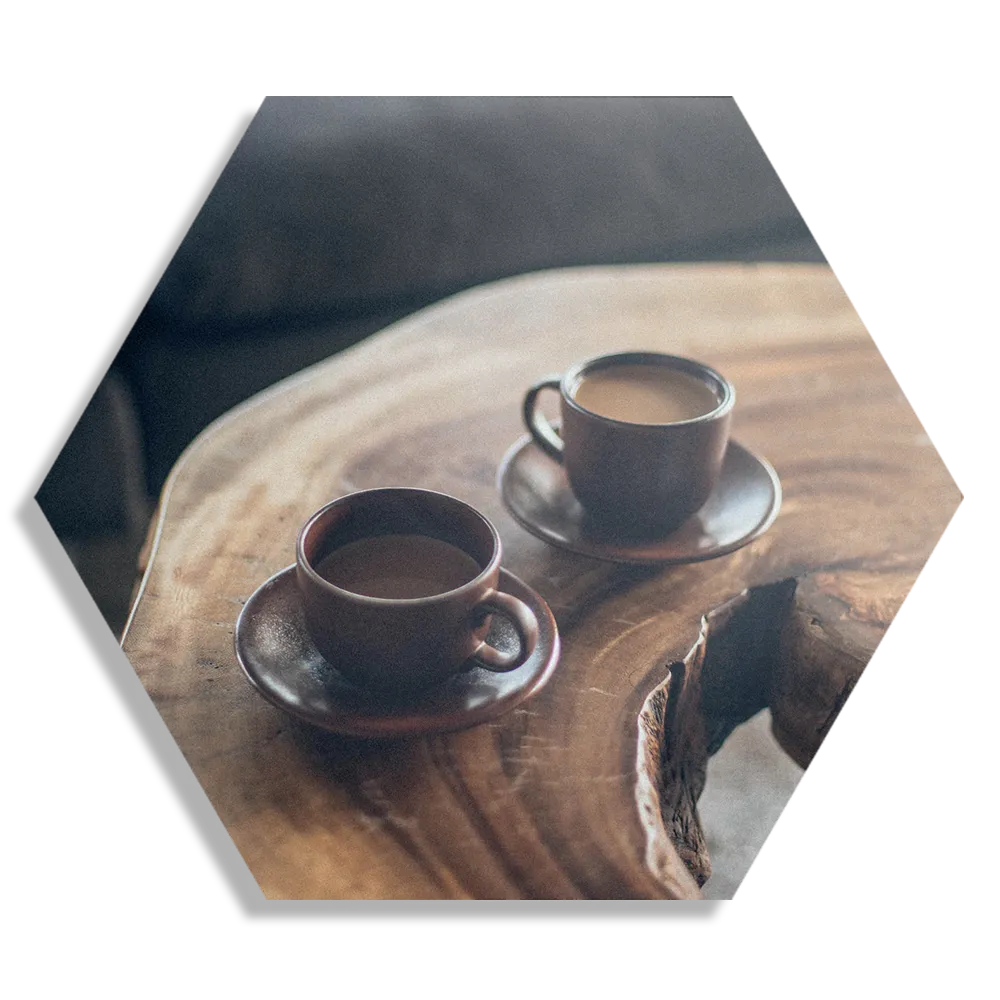 Schilderij Kopjes Koffie op Tafel Hexagon Template Hexagon1 Eten En Drinken 23 1