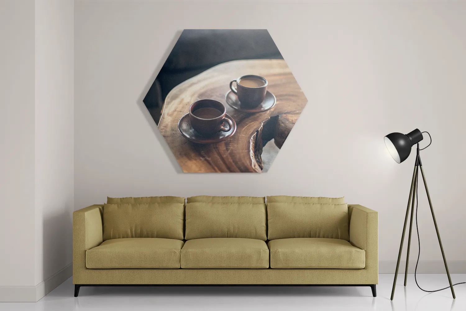 Schilderij Kopjes Koffie op Tafel Hexagon Template Hexagon1 Eten En Drinken 23 2