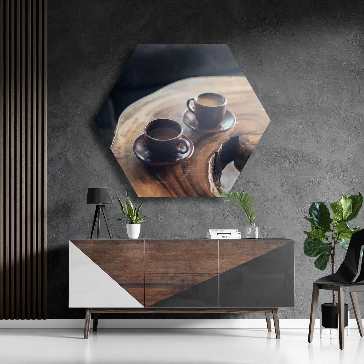 Schilderij Kopjes Koffie op Tafel Hexagon Template Hexagon1 Eten En Drinken 23 3