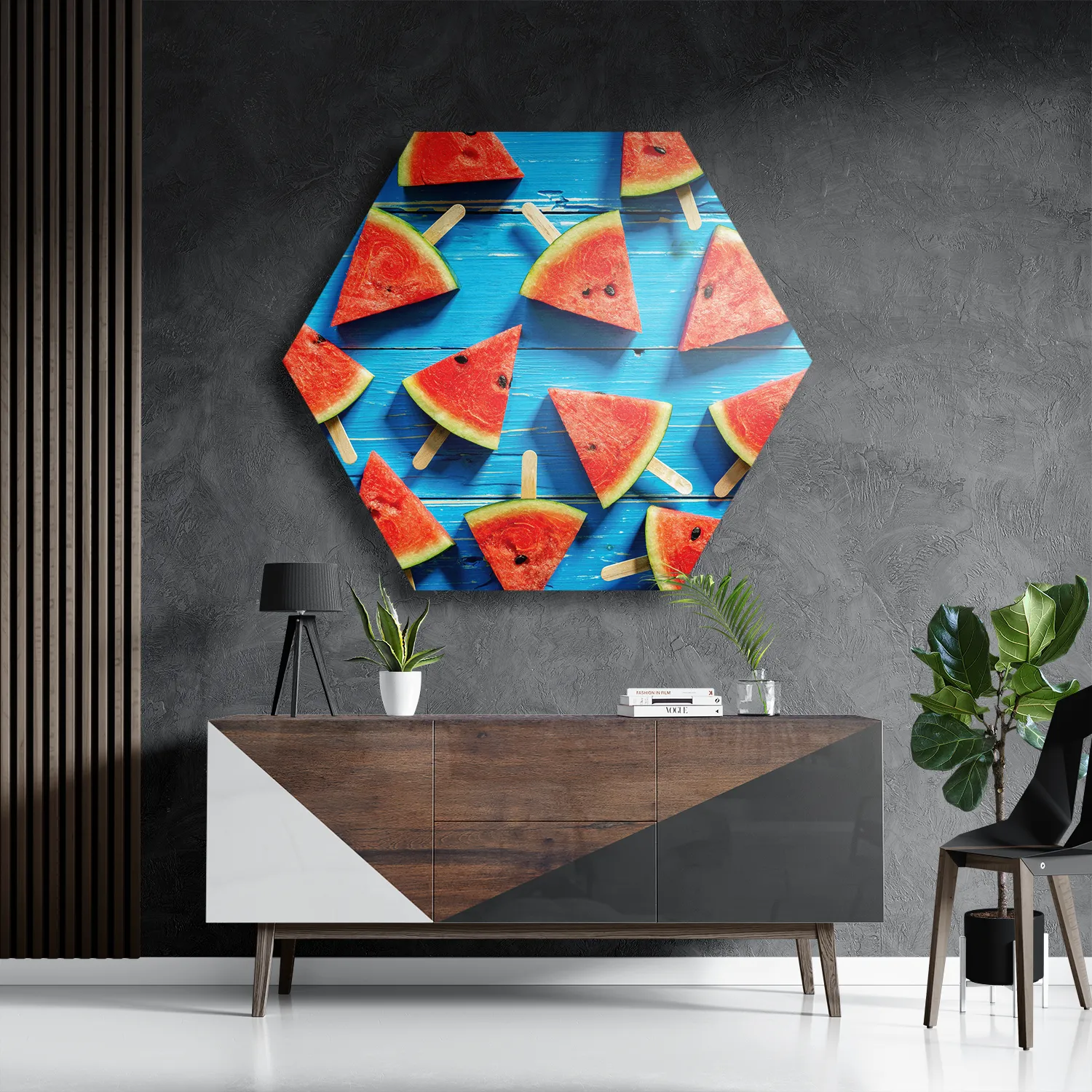 Schilderij Watermeloen Ijsjes Hexagon Template Hexagon1 Eten En Drinken 39 3