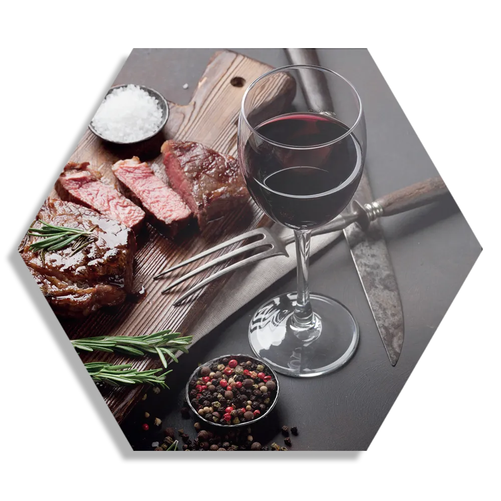 Schilderij Beef met Rode Wijn Hexagon Template Hexagon1 Eten En Drinken 47 1