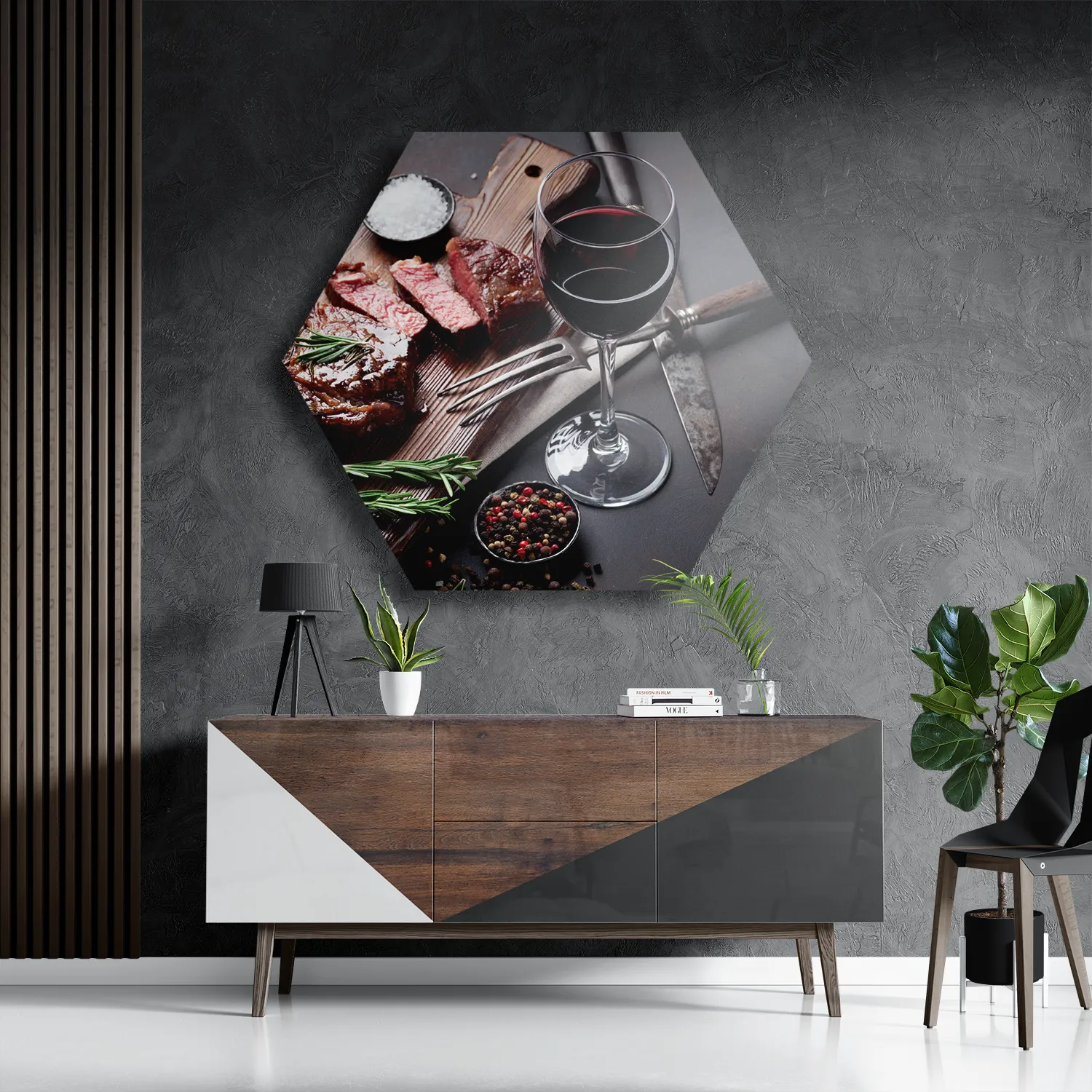 Schilderij Beef met Rode Wijn Hexagon Template Hexagon1 Eten En Drinken 47 3