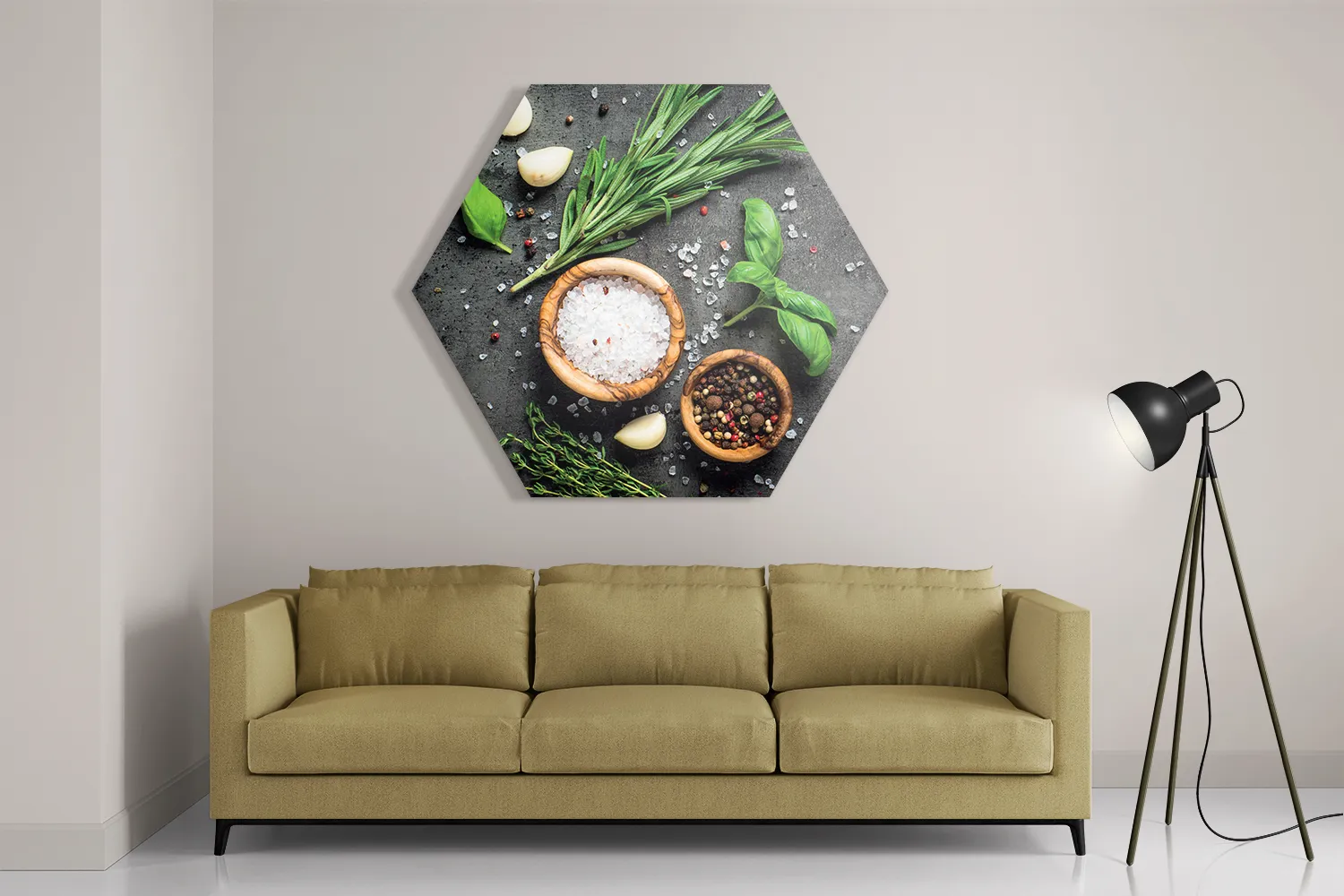 Schilderij Specerijen met Groen Hexagon Template Hexagon1 Eten En Drinken 63 2