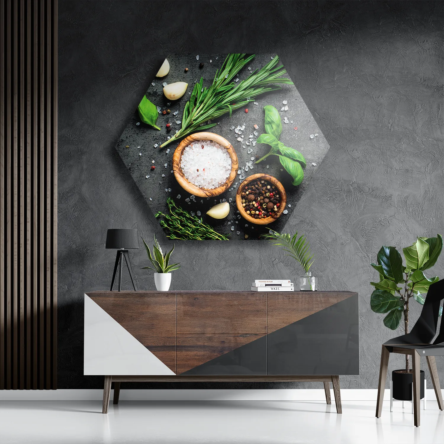 Schilderij Specerijen met Groen Hexagon Template Hexagon1 Eten En Drinken 63 3