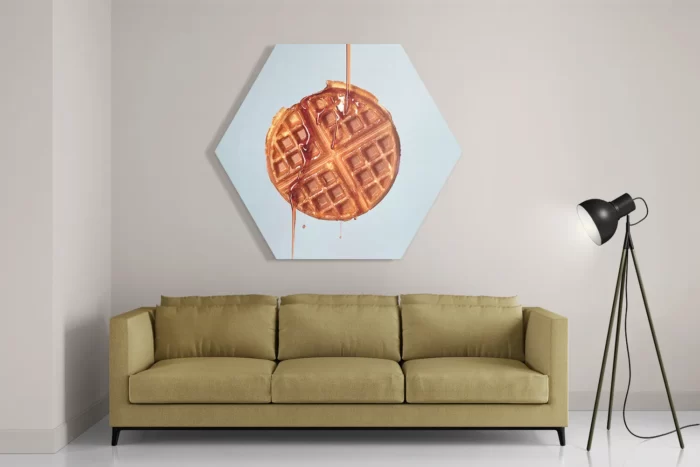 Schilderij Wafel met Karamelsaus Hexagon Template Hexagon1 Eten En Drinken 72 2