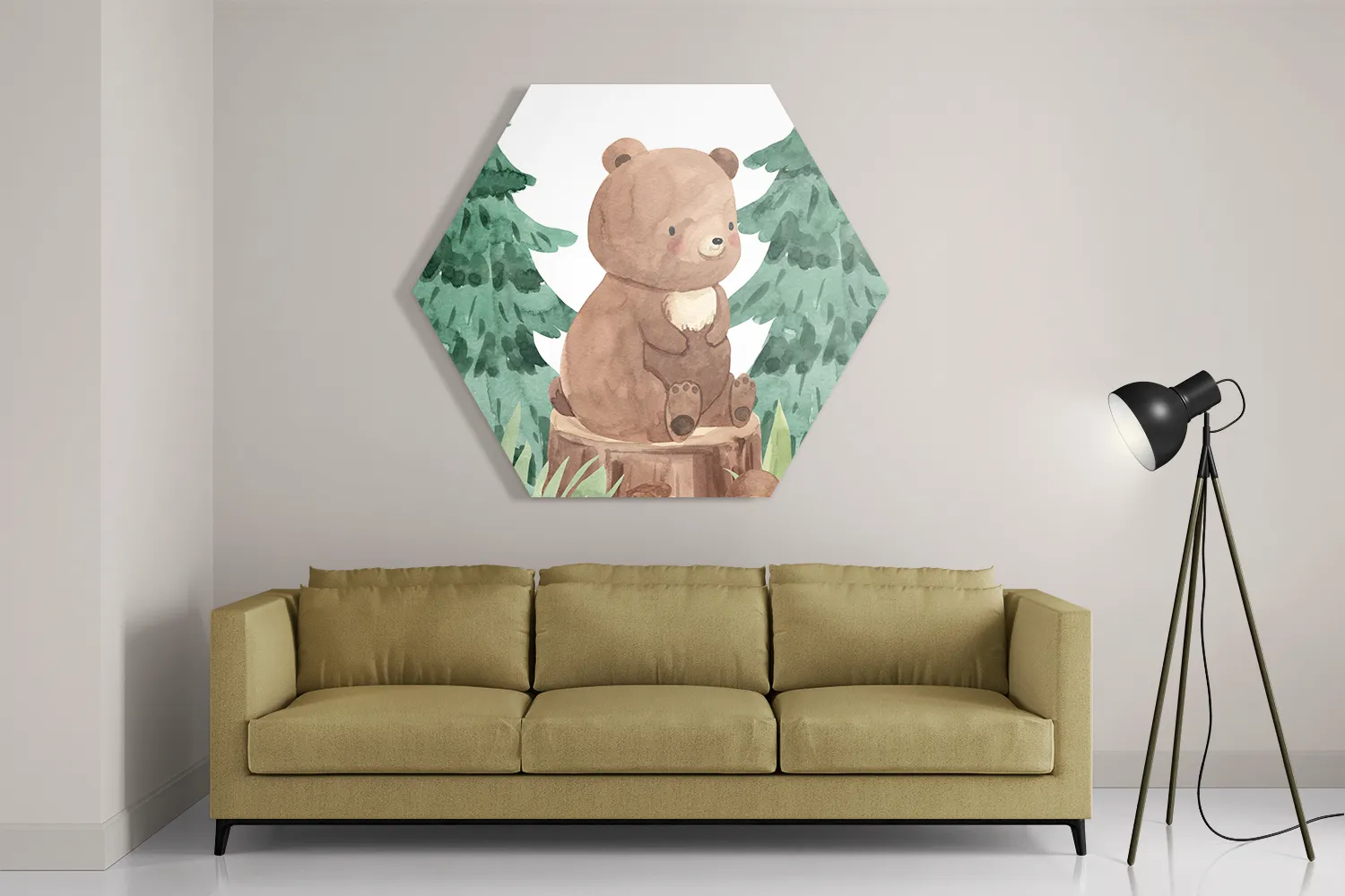 Schilderij Beer in het Bos Hexagon Template Hexagon1 Kinderen 1 2