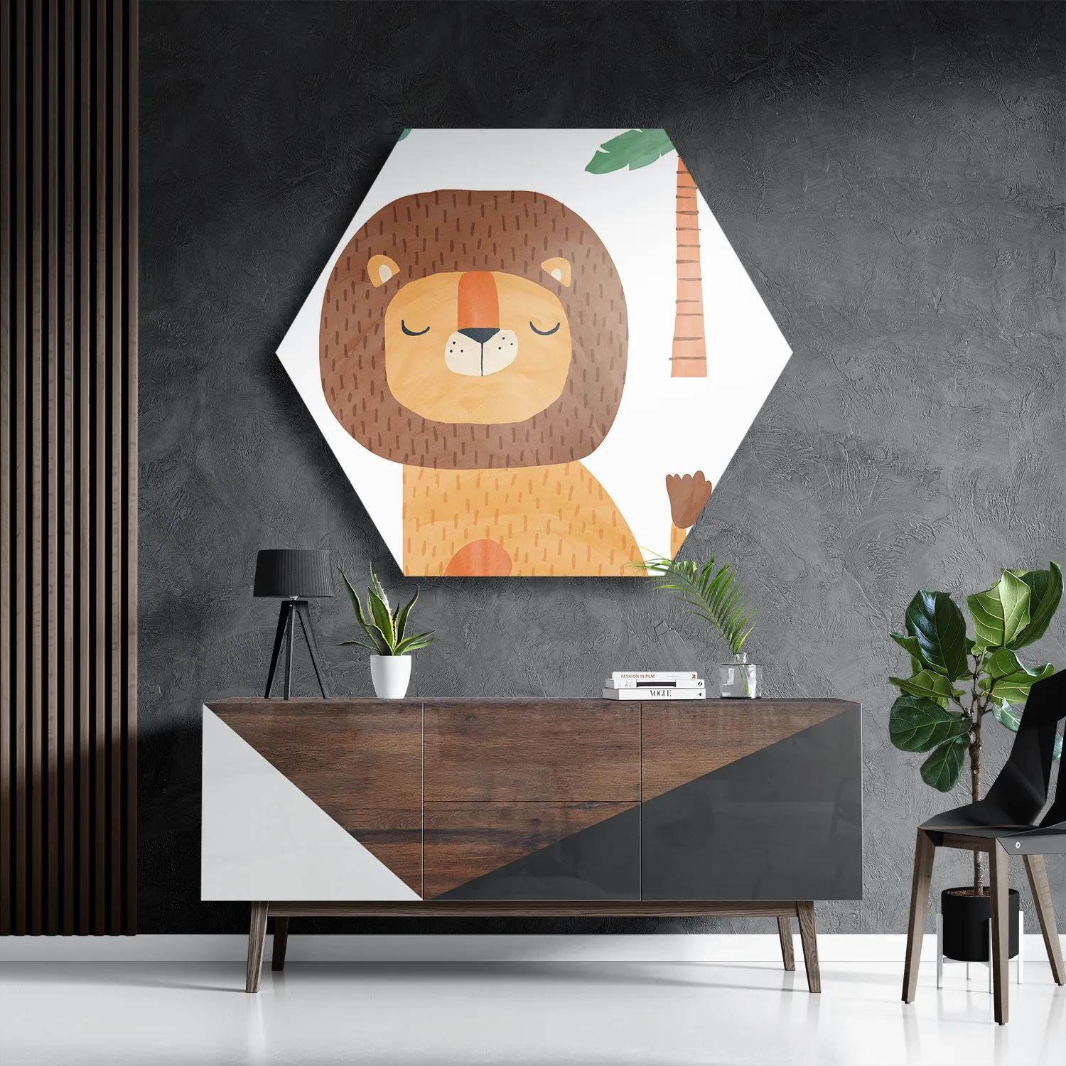 Schilderij De Leeuw in het bos Hexagon Template Hexagon1 Kinderen 28 3