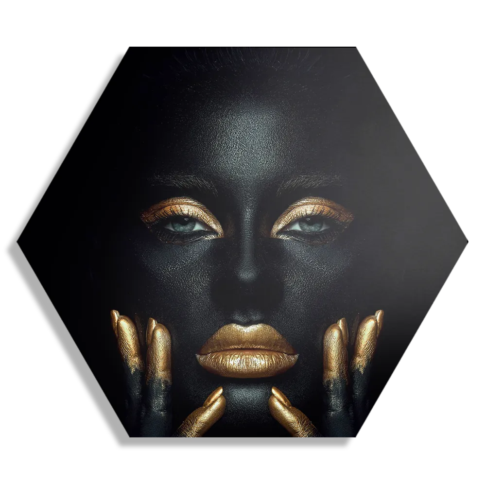 Schilderij Dame Gouden Make up Hexagon Template Hexagon1 Lifestyle 1 1
