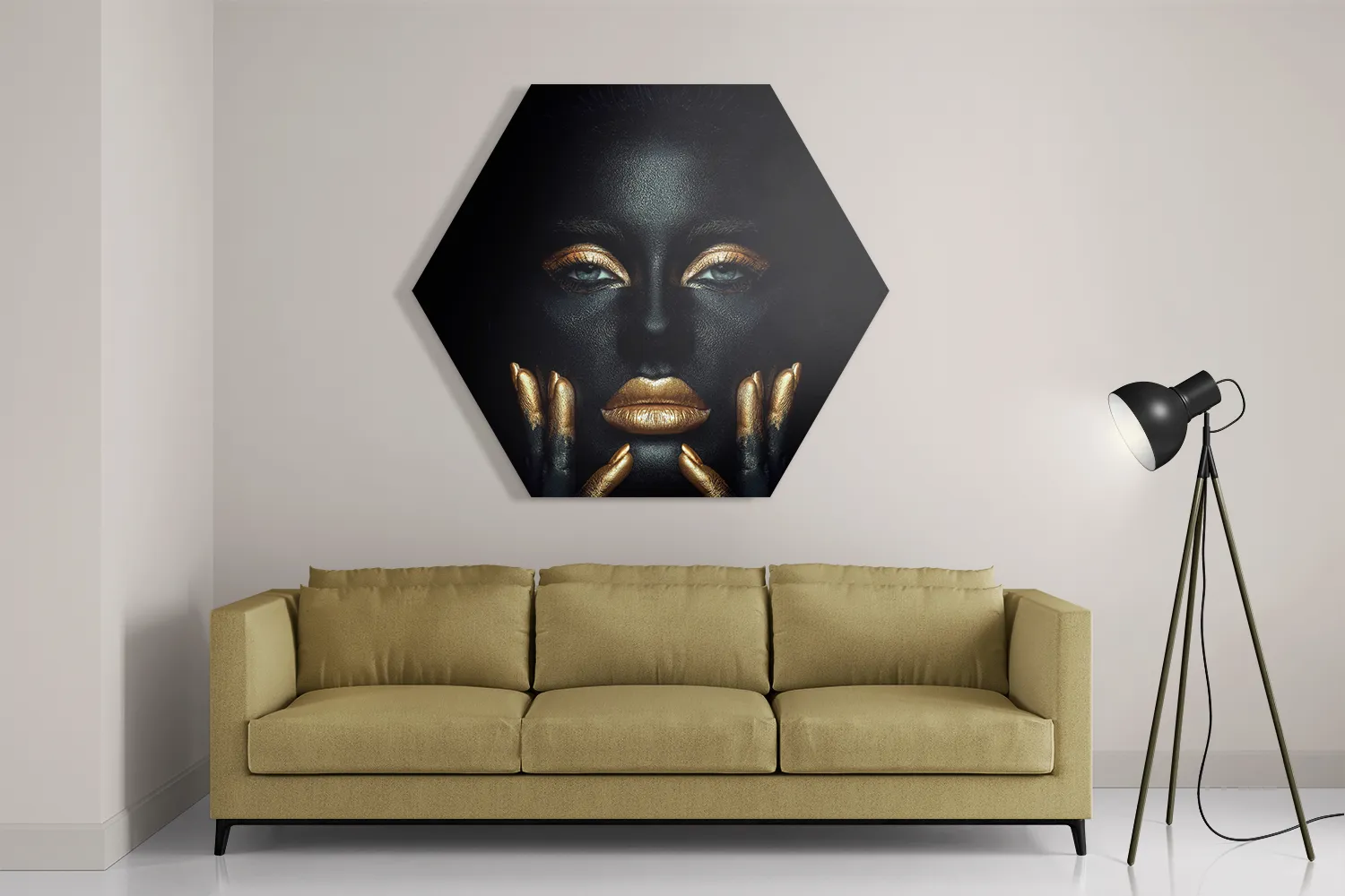 Schilderij Dame Gouden Make up Hexagon Template Hexagon1 Lifestyle 1 2