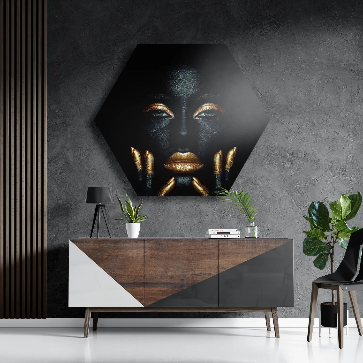 Schilderij Dame Gouden Make up Hexagon Template Hexagon1 Lifestyle 1 3