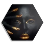 Schilderij Black Whoman With Gold Orange Hexagon Template Hexagon1 Lifestyle 17 1