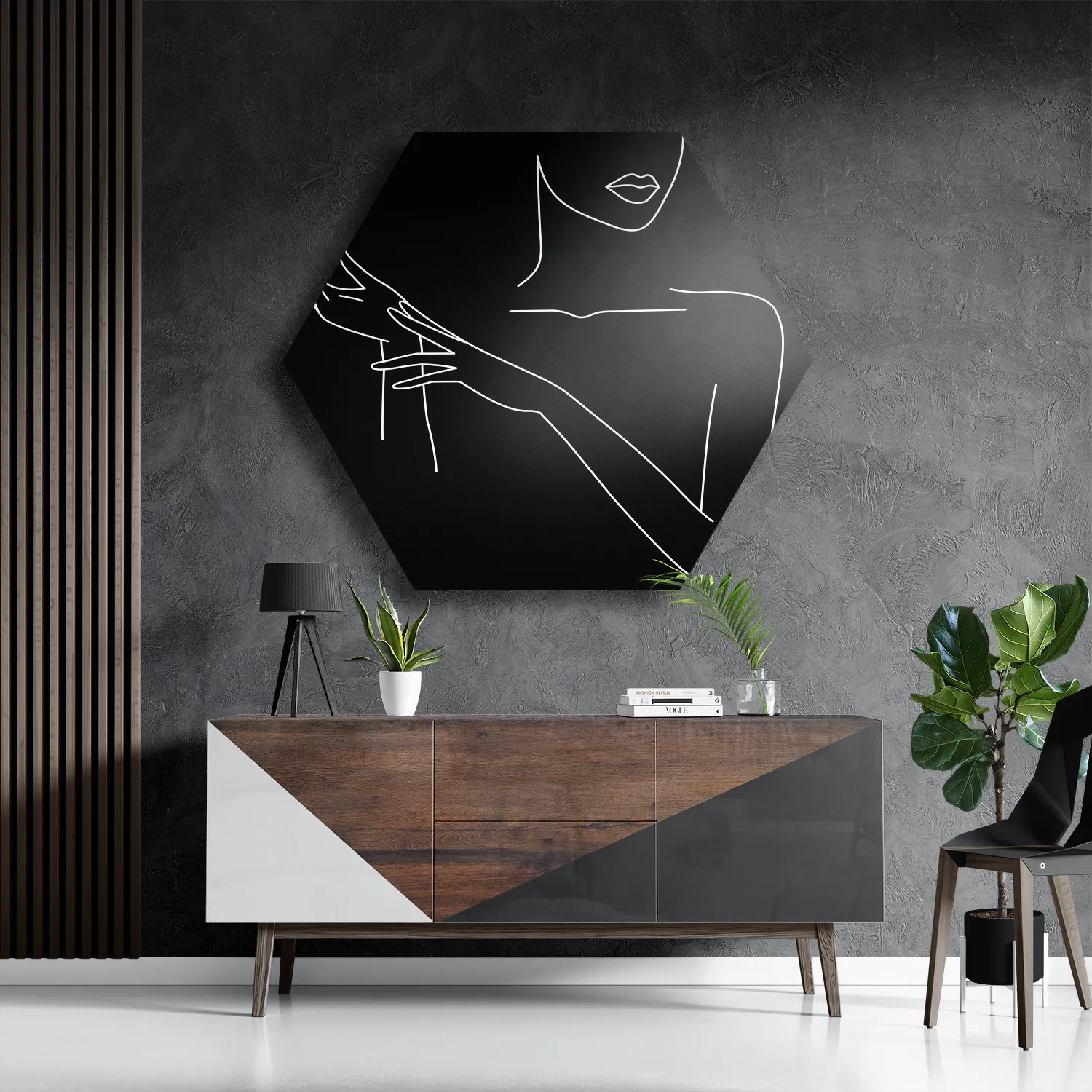 Schilderij Black and White Model 02 Hexagon Template Hexagon1 Lifestyle 21 3