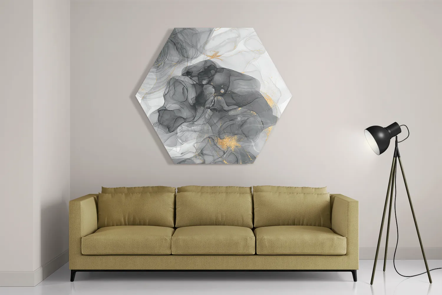 Schilderij Abstract Marmer Look Grijs met Goud 02 Hexagon Template Hexagon1 Marmer 10 2