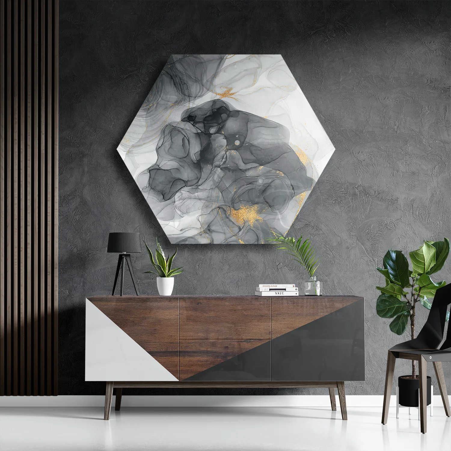 Schilderij Abstract Marmer Look Grijs met Goud 02 Hexagon Template Hexagon1 Marmer 10 3