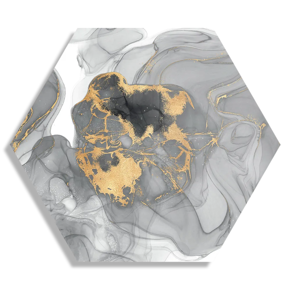 Schilderij Abstract Marmer Look Grijs met Goud 03 Hexagon Template Hexagon1 Marmer 11 1