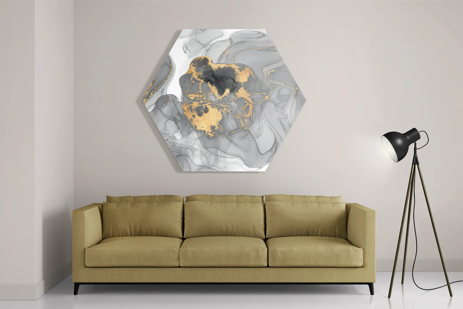 Schilderij Abstract Marmer Look Grijs met Goud 03 Hexagon Template Hexagon1 Marmer 11 2