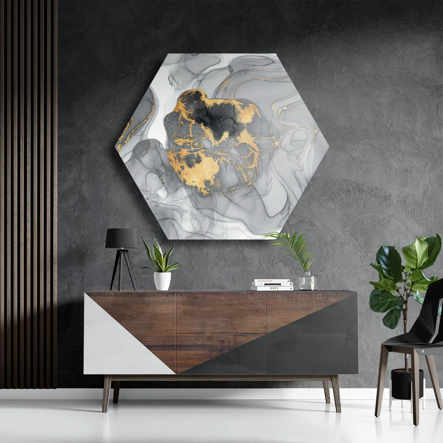 Schilderij Abstract Marmer Look Grijs met Goud 03 Hexagon Template Hexagon1 Marmer 11 3