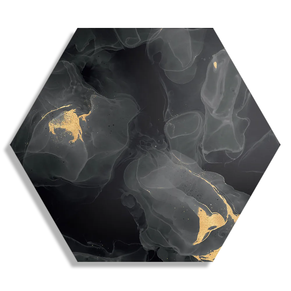 Schilderij Abstract Marmer Look Zwart met Goud 03 Hexagon Template Hexagon1 Marmer 12 1