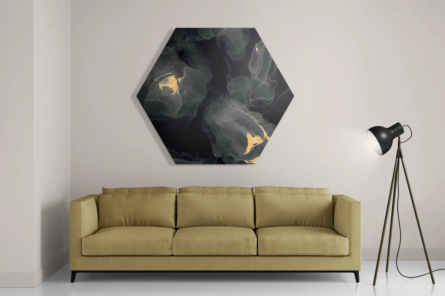 Schilderij Abstract Marmer Look Zwart met Goud 03 Hexagon Template Hexagon1 Marmer 12 2