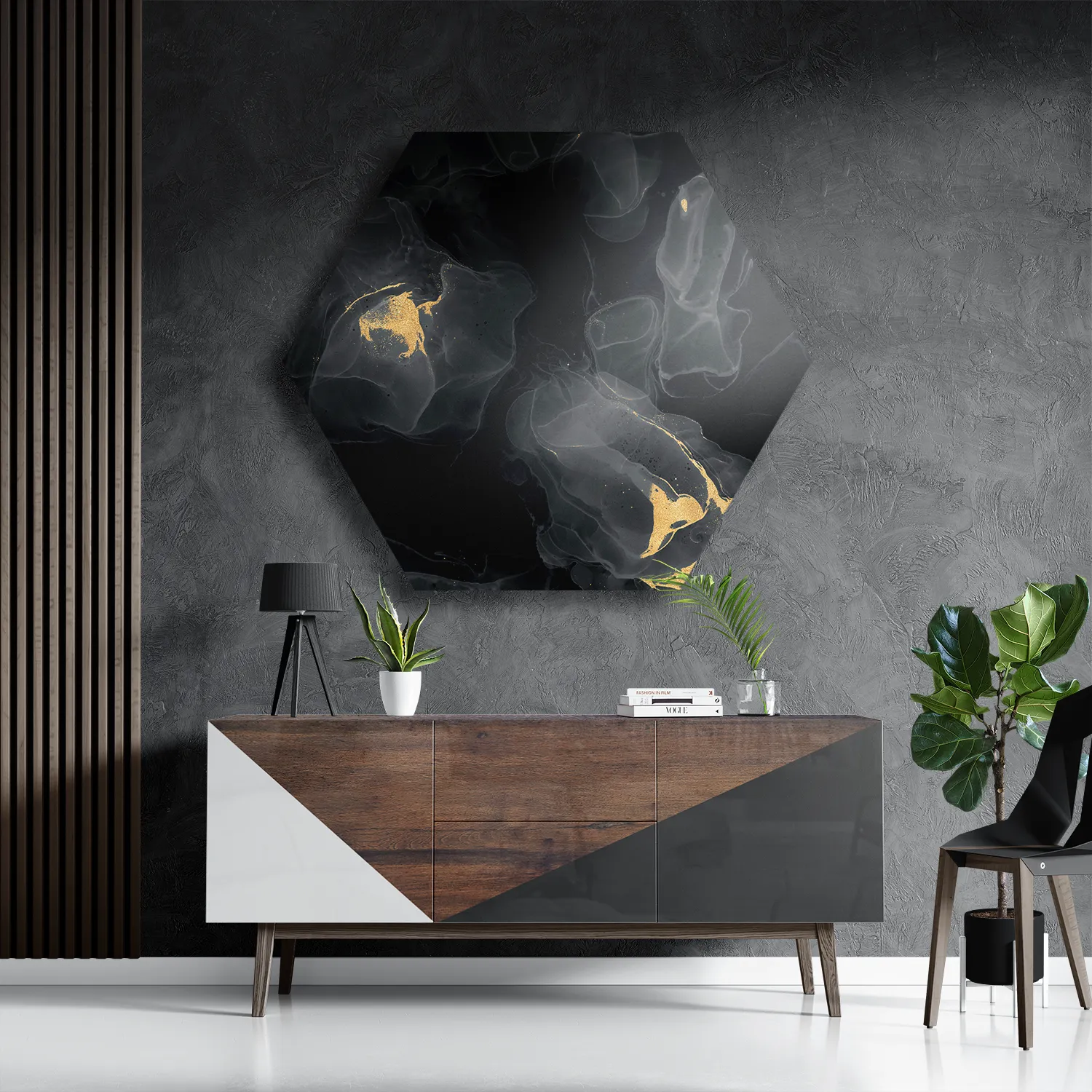 Schilderij Abstract Marmer Look Zwart met Goud 03 Hexagon Template Hexagon1 Marmer 12 3