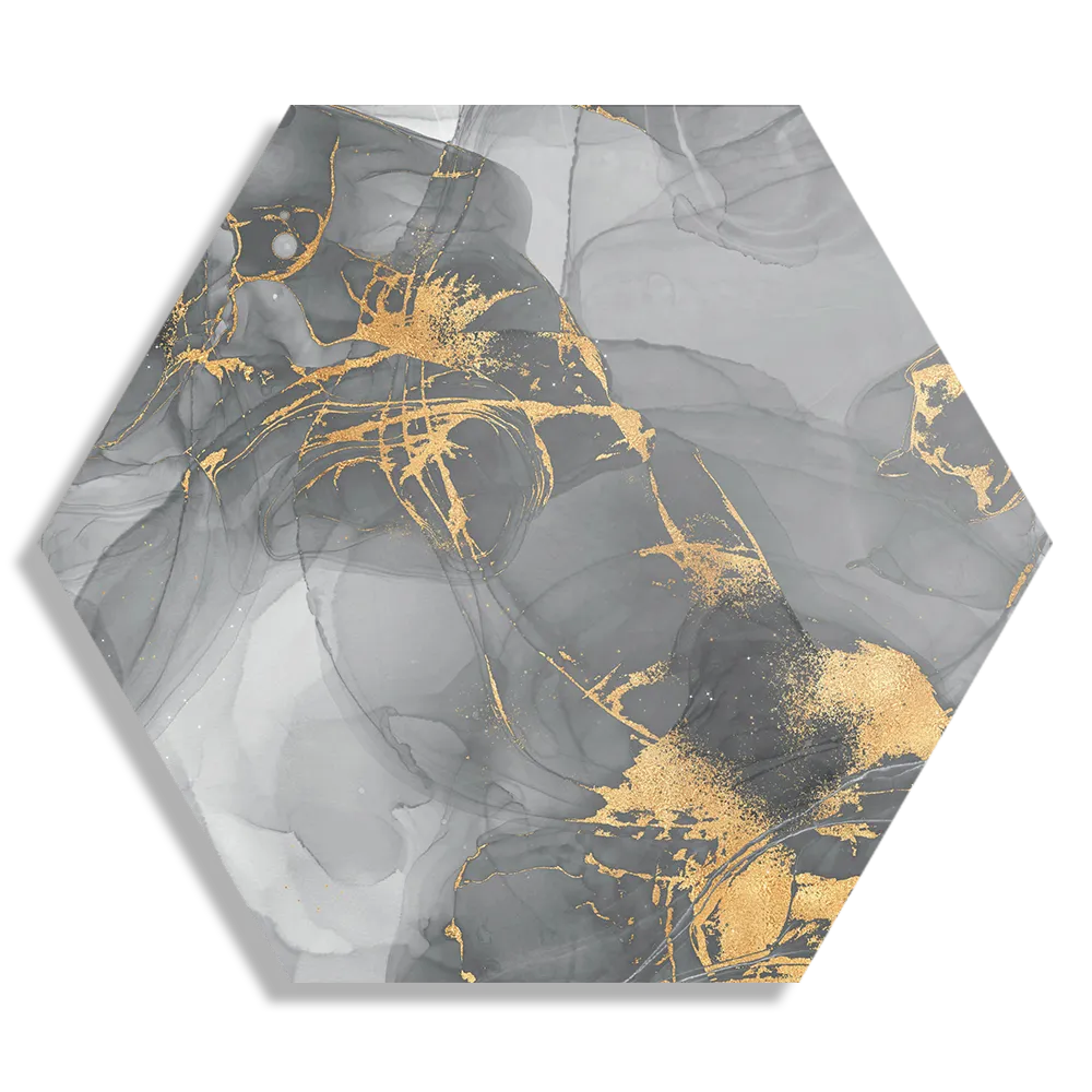 Schilderij Abstract Marmer Look Grijs met Goud 05 Hexagon Template Hexagon1 Marmer 14 1