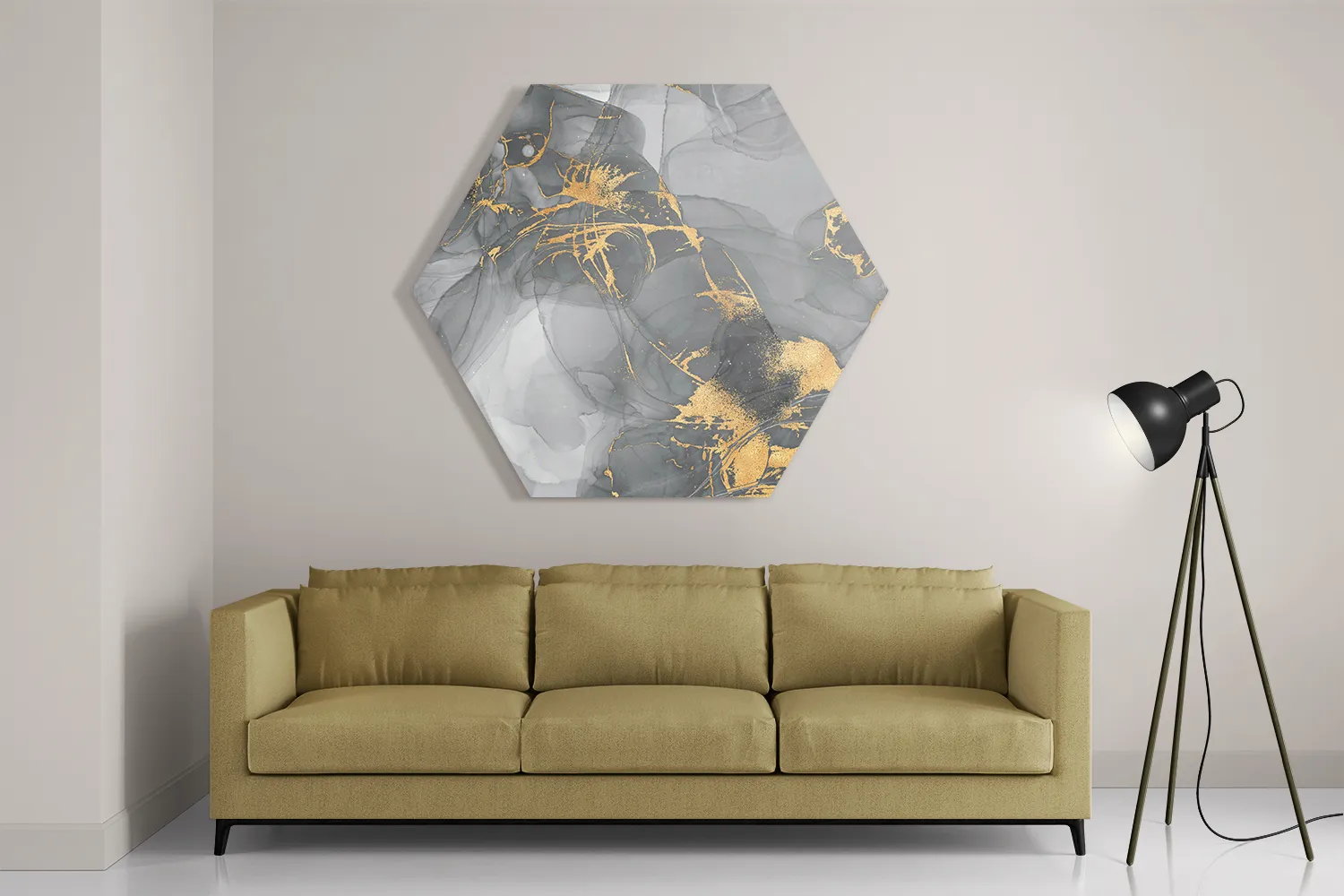 Schilderij Abstract Marmer Look Grijs met Goud 05 Hexagon Template Hexagon1 Marmer 14 2