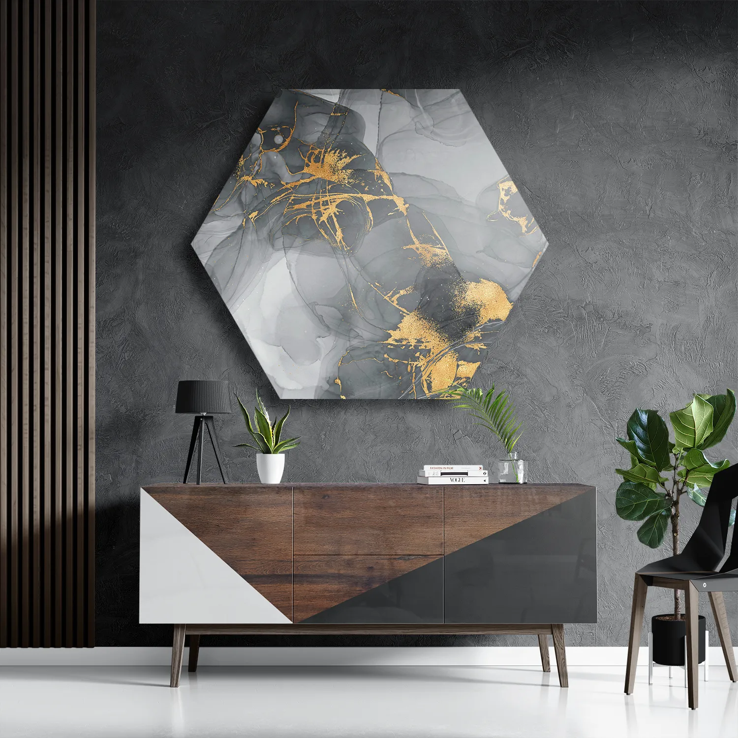 Schilderij Abstract Marmer Look Grijs met Goud 05 Hexagon Template Hexagon1 Marmer 14 3