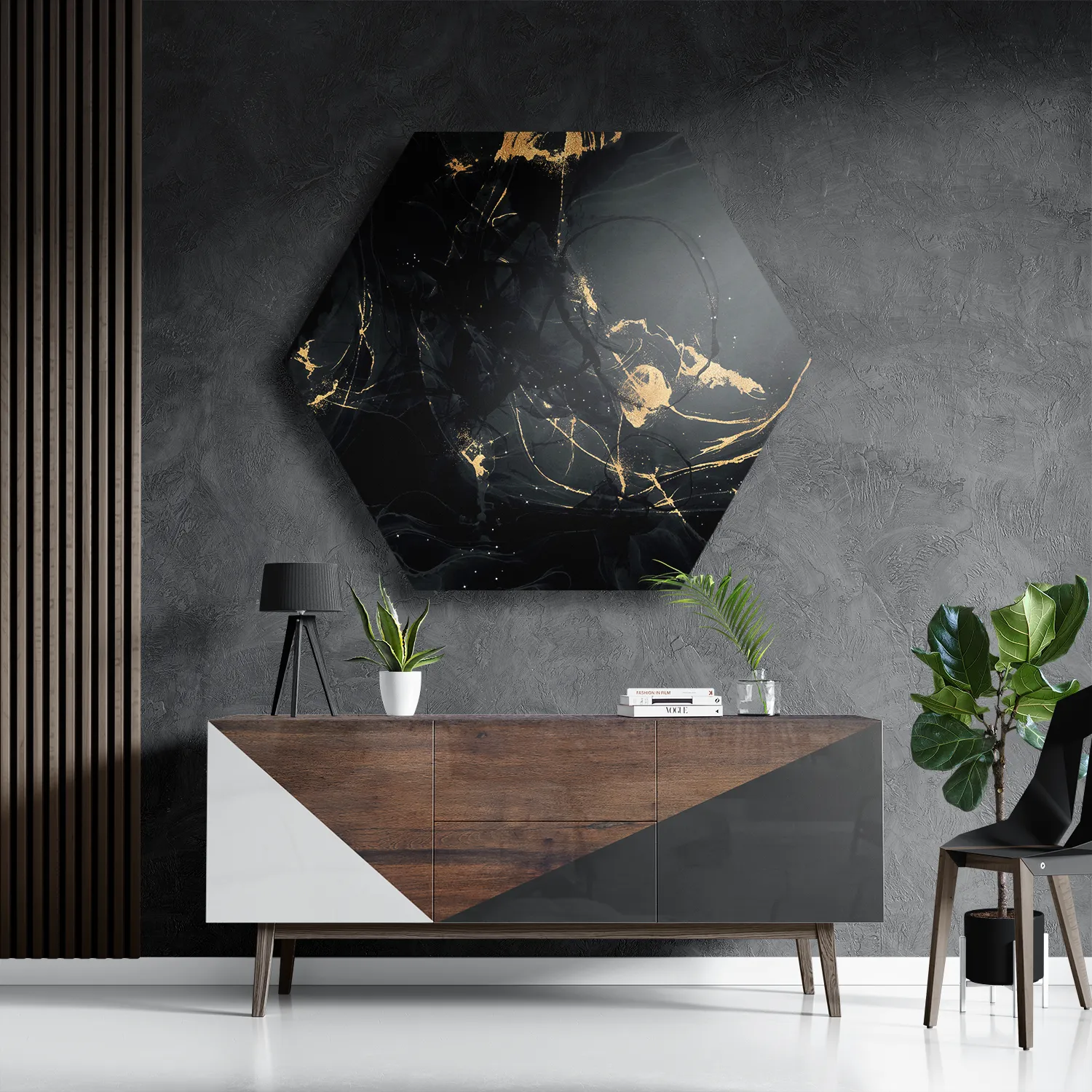 Schilderij Abstract Marmer Look Zwart met Goud 05 Hexagon Template Hexagon1 Marmer 16 3