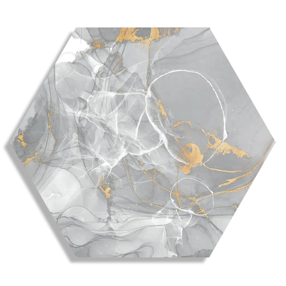 Schilderij Abstract Marmer Look Grijs met Goud 06 Hexagon Template Hexagon1 Marmer 17 1