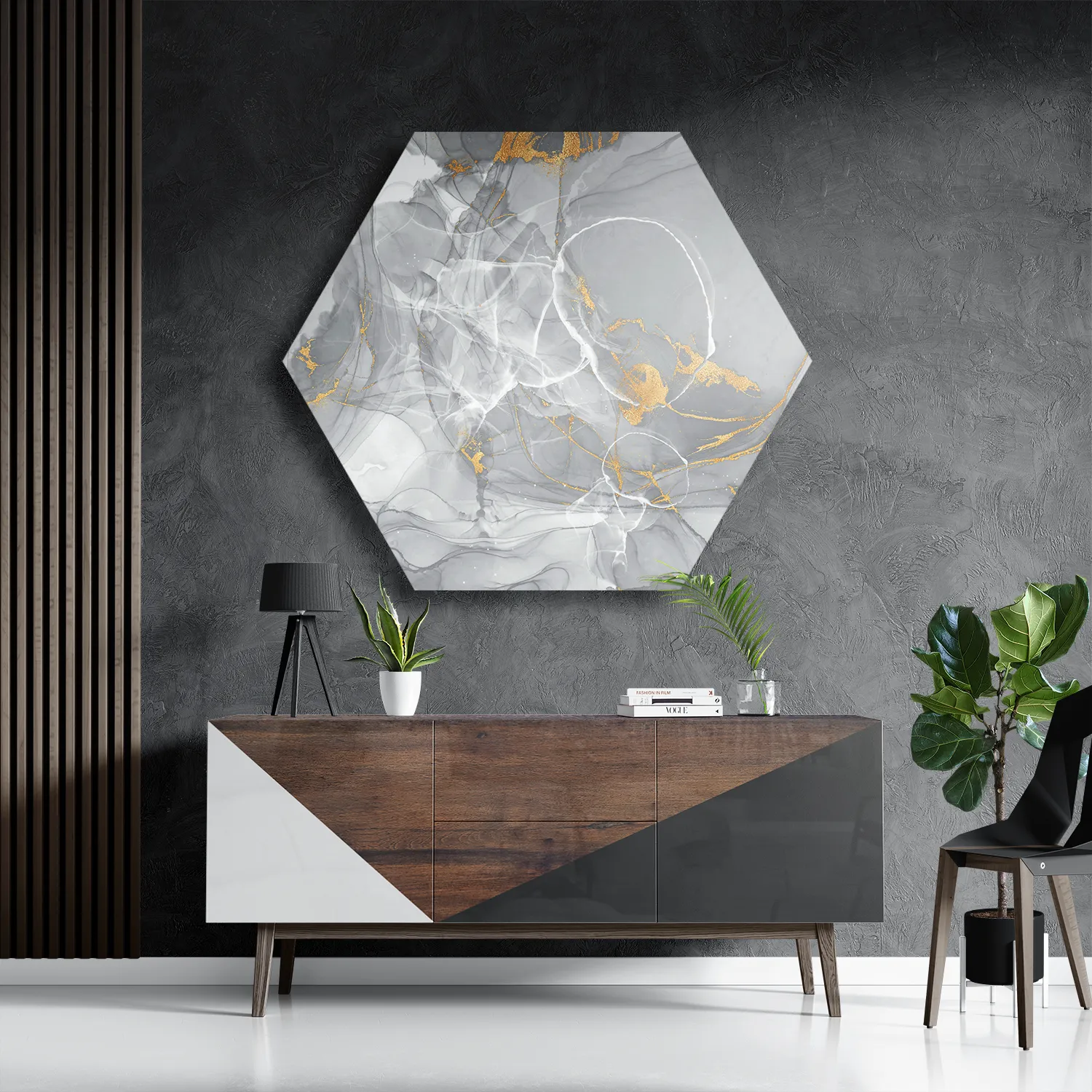 Schilderij Abstract Marmer Look Grijs met Goud 06 Hexagon Template Hexagon1 Marmer 17 3