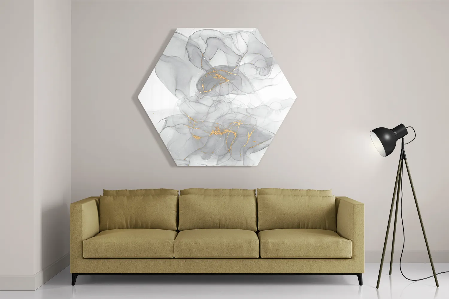 Schilderij Abstract Marmer Look Grijs met Goud 07 Hexagon Template Hexagon1 Marmer 18 2