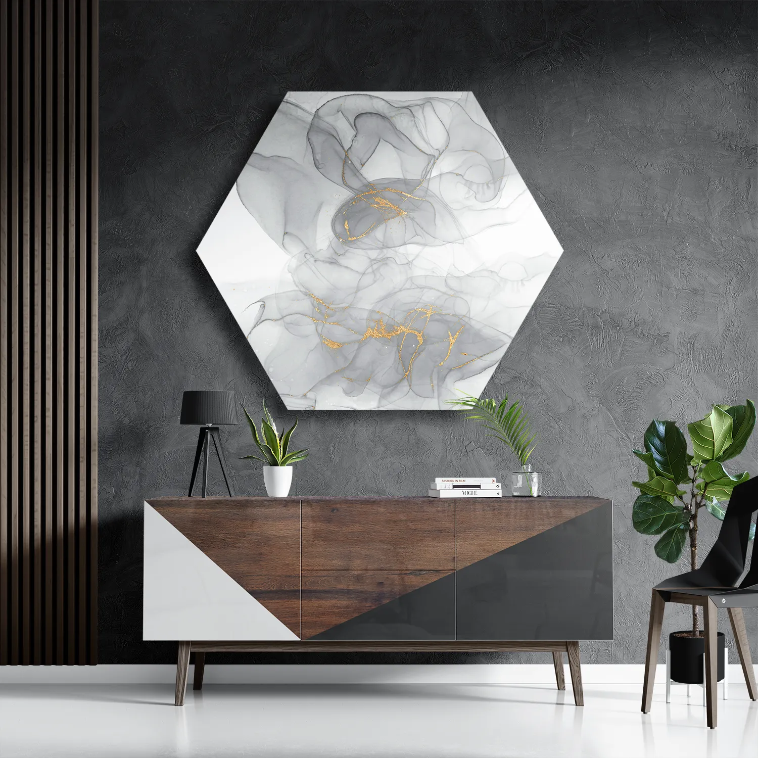Schilderij Abstract Marmer Look Grijs met Goud 07 Hexagon Template Hexagon1 Marmer 18 3
