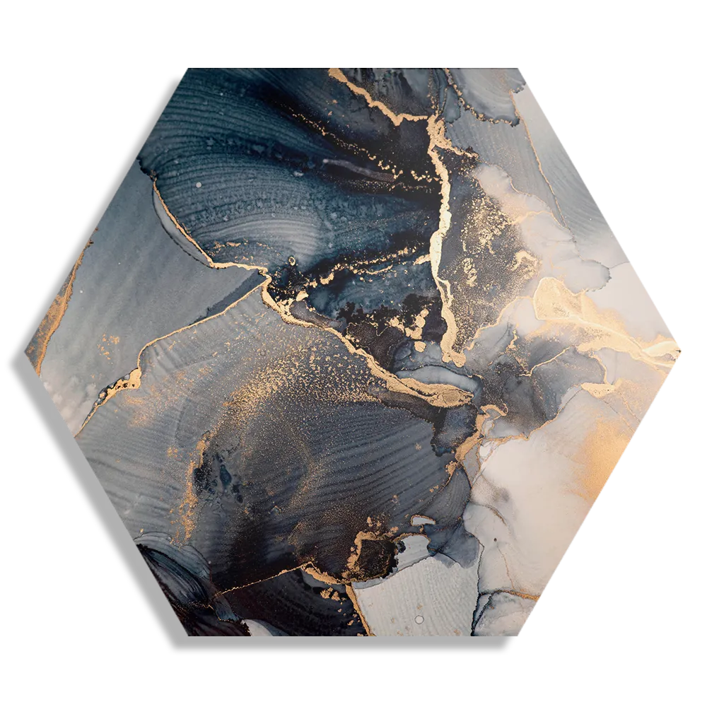 Schilderij Marmer Look Chique Donker Blauwtinten met Goud 01 Hexagon Template Hexagon1 Marmer 29 1