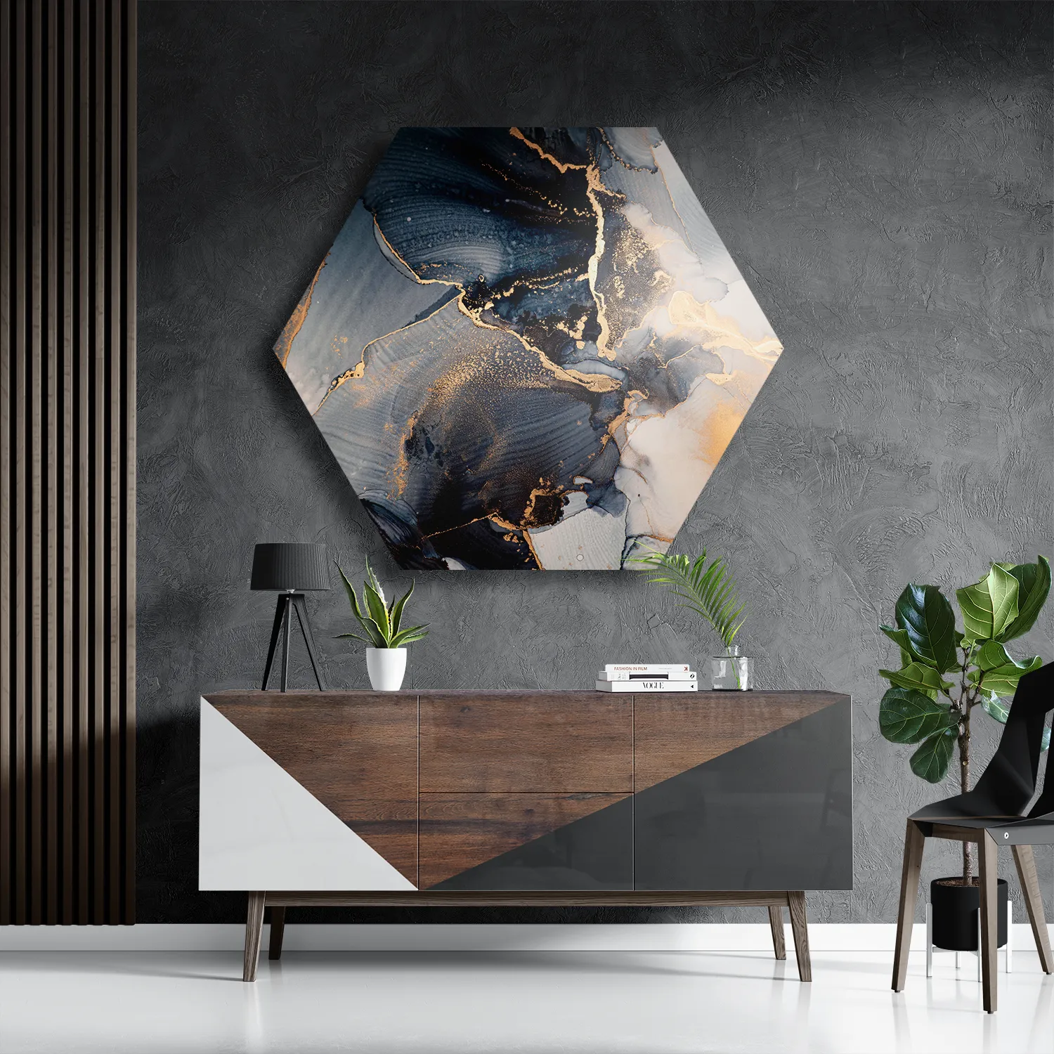 Schilderij Marmer Look Chique Donker Blauwtinten met Goud 01 Hexagon Template Hexagon1 Marmer 29 3