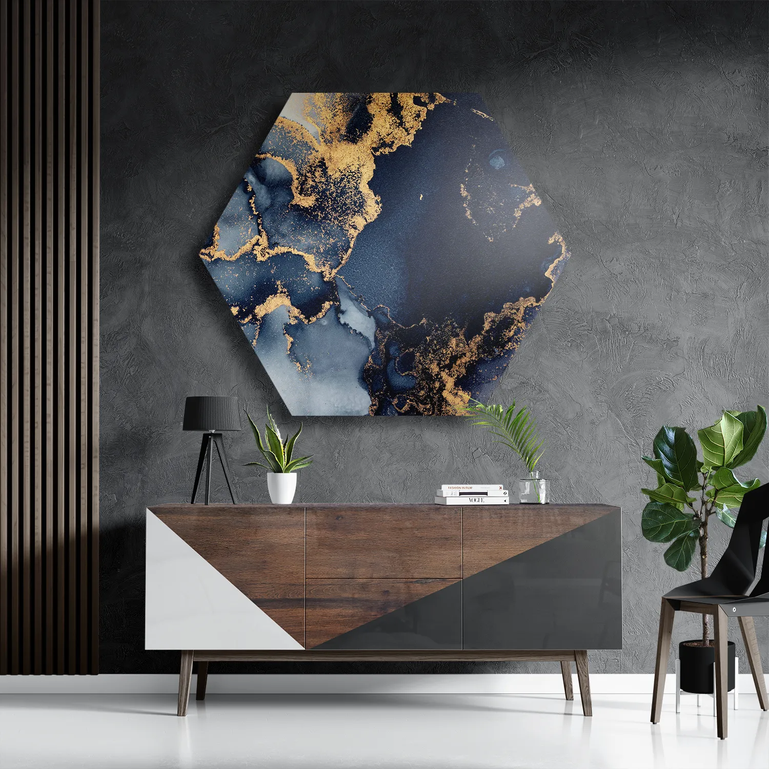 Schilderij Marmer Look Chique Donker Blauwtinten met Goud 02 Hexagon Template Hexagon1 Marmer 31 3