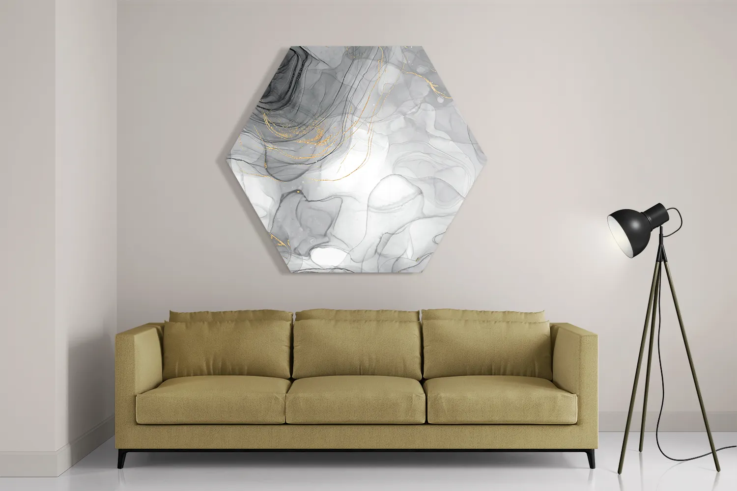 Schilderij Abstract Marmer Look Grijs met Goud 01 Hexagon Template Hexagon1 Marmer 7 2