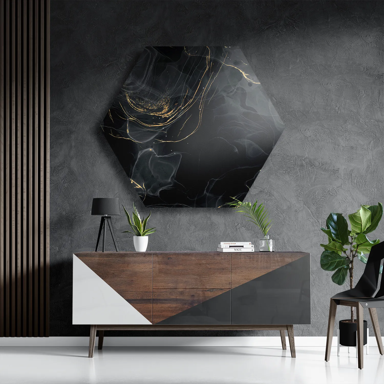 Schilderij Abstract Marmer Look Zwart met Goud 01 Hexagon Template Hexagon1 Marmer 8 3