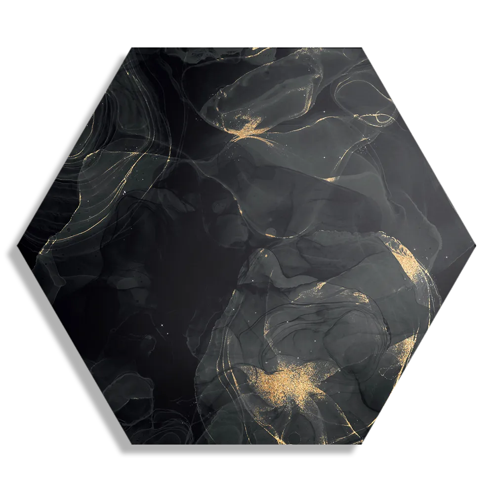 Schilderij Abstract Marmer Look Zwart met Goud 02 Hexagon Template Hexagon1 Marmer 9 1