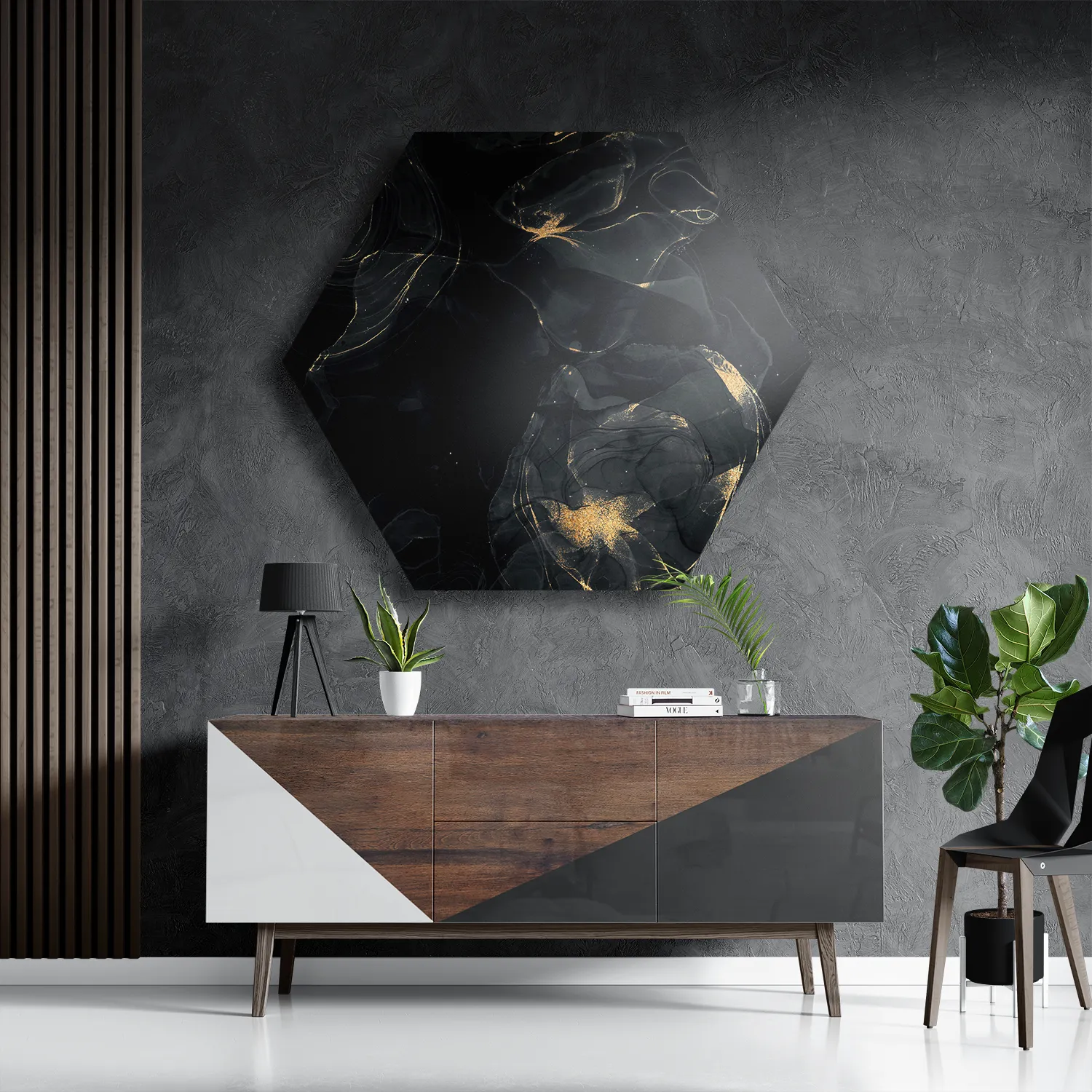 Schilderij Abstract Marmer Look Zwart met Goud 02 Hexagon Template Hexagon1 Marmer 9 3