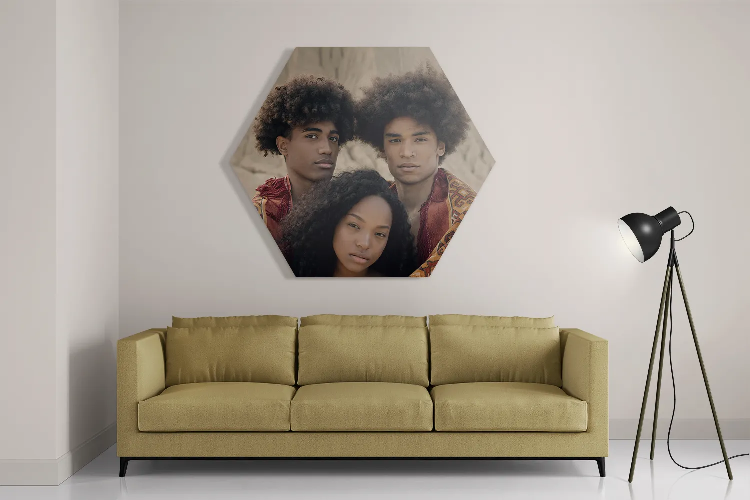 Schilderij Afro's in de Woestijn met Persisch tapijt Hexagon Template Hexagon1 Mensen 10 2