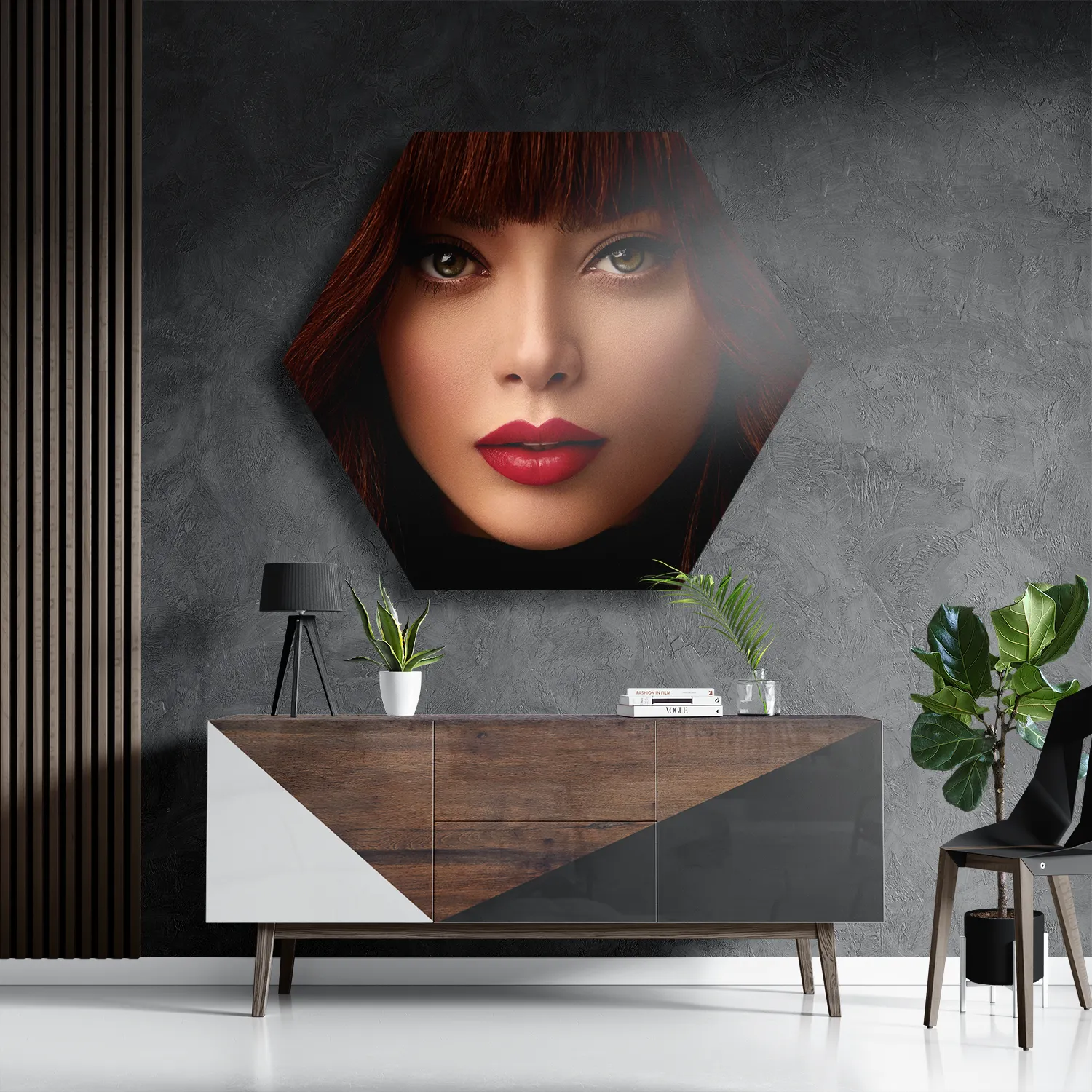 Schilderij Mooie Vrouw Met Oranje Haar Hexagon Template Hexagon1 Mensen 20 3