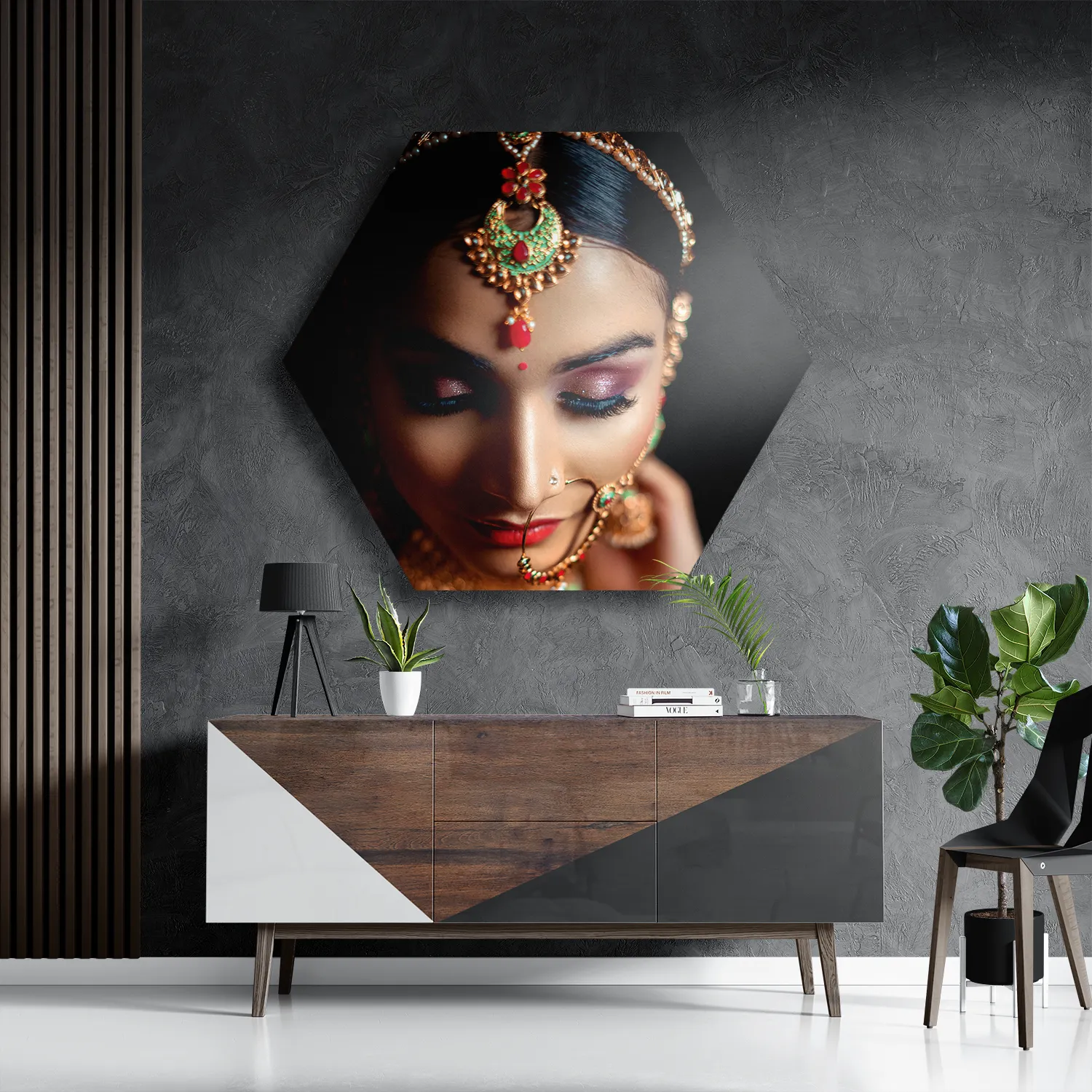 Schilderij Indiaanse Vrouw In Kostuum Hexagon Template Hexagon1 Mensen 21 3