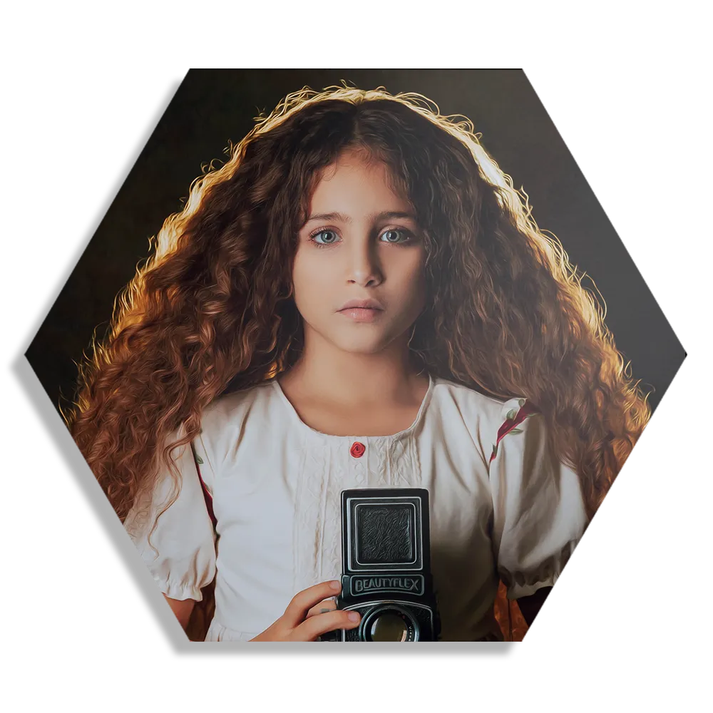 Schilderij Mooi Jong Meisje Met Camera Hexagon Template Hexagon1 Mensen 22 1