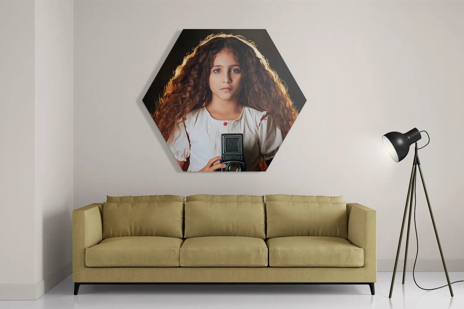 Schilderij Mooi Jong Meisje Met Camera Hexagon Template Hexagon1 Mensen 22 2