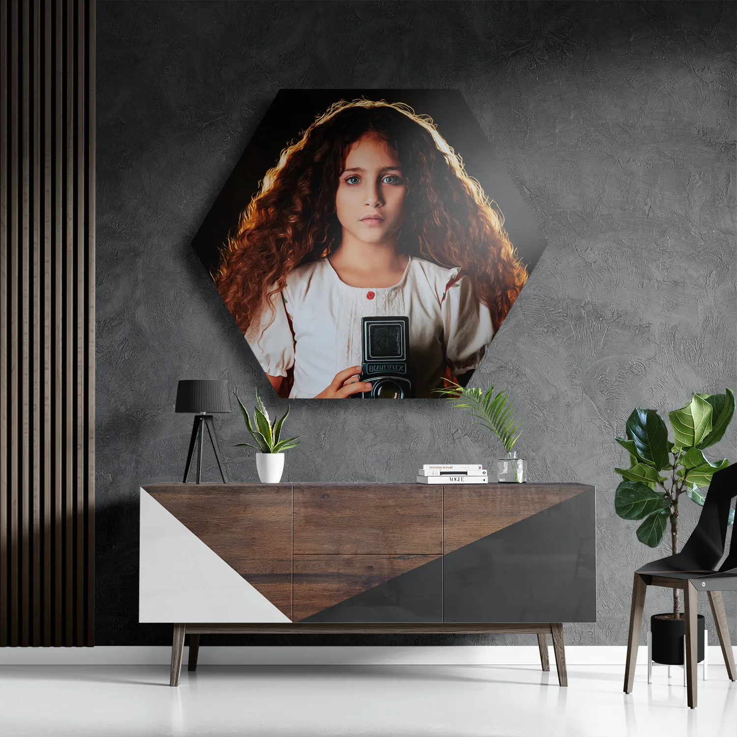 Schilderij Mooi Jong Meisje Met Camera Hexagon Template Hexagon1 Mensen 22 3