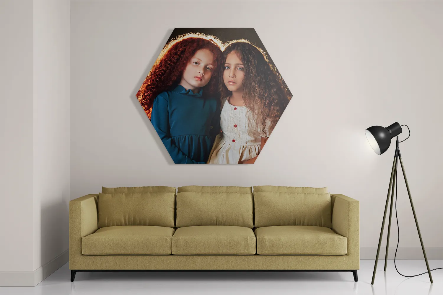 Schilderij Twee Jonge Meiden Met Krullend Haar Hexagon Template Hexagon1 Mensen 23 2