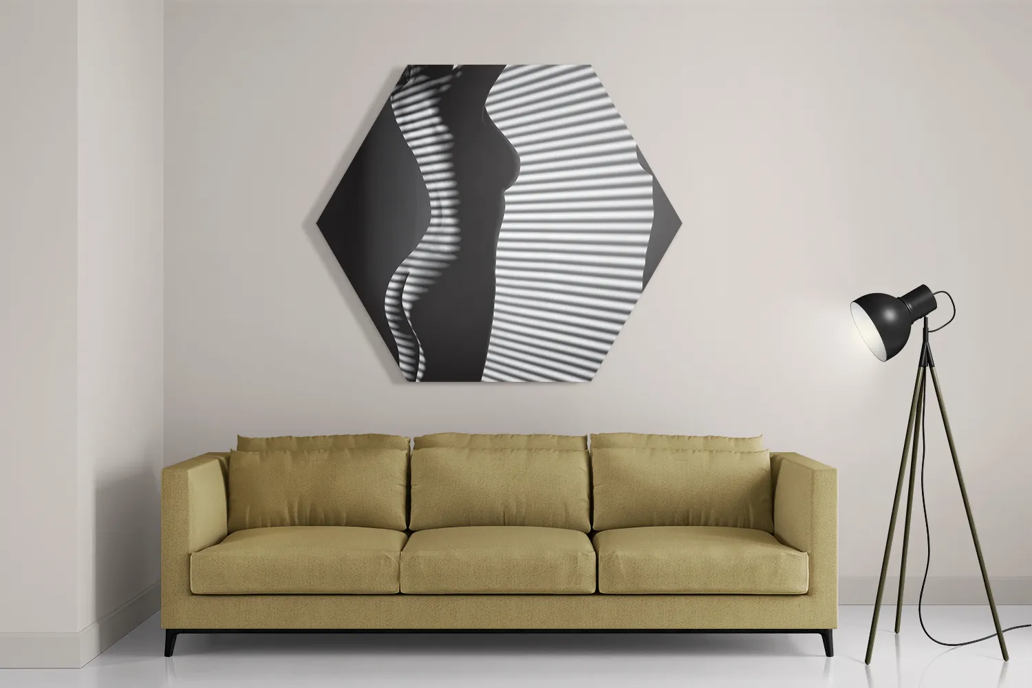 Schilderij Blote Vrouw Achter Jaloezie 01 Hexagon Template Hexagon1 Mensen 32 2