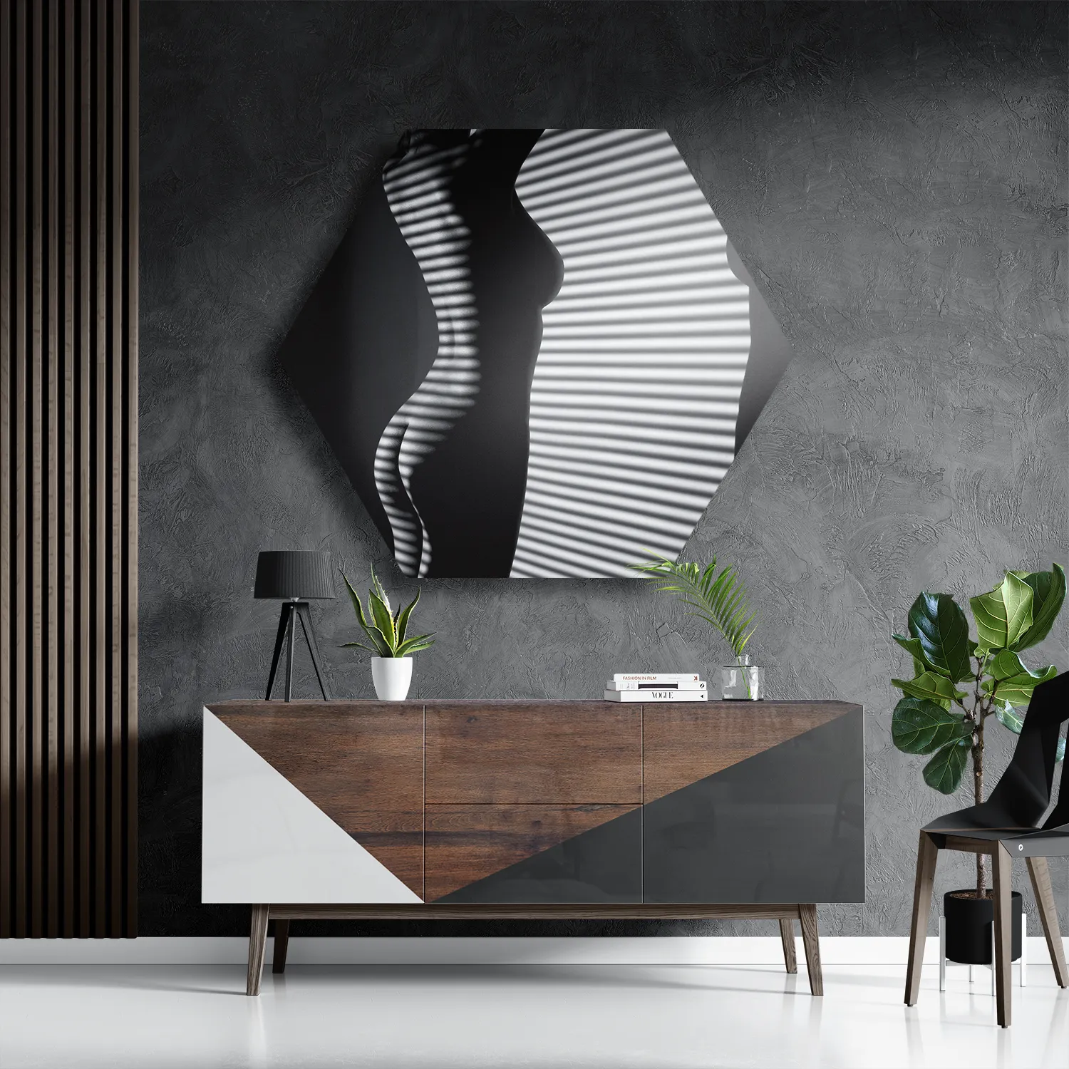 Schilderij Blote Vrouw Achter Jaloezie 01 Hexagon Template Hexagon1 Mensen 32 3