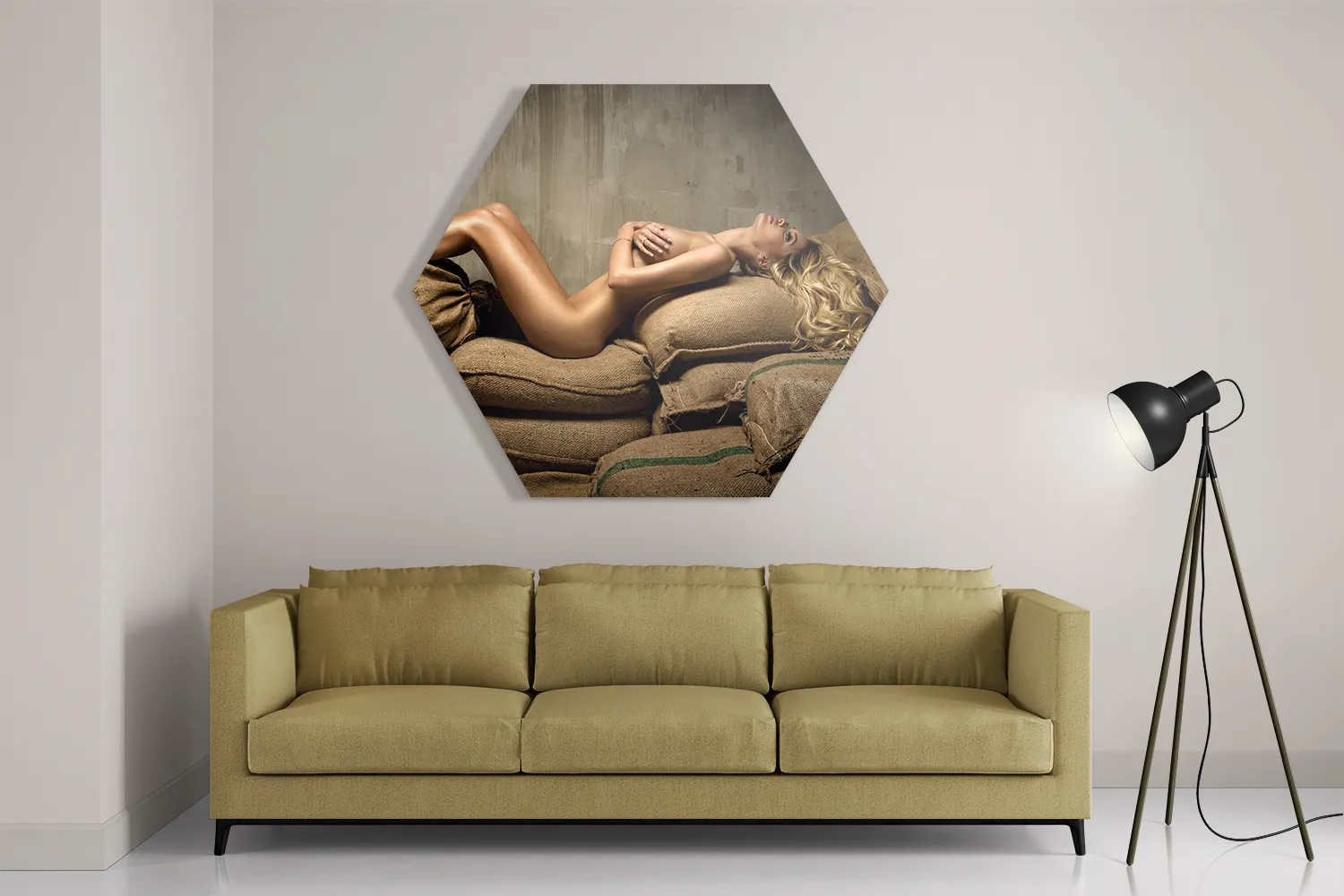 Schilderij Mooie Blonde Blote Vrouw Industrieel Hexagon Template Hexagon1 Mensen 34 2