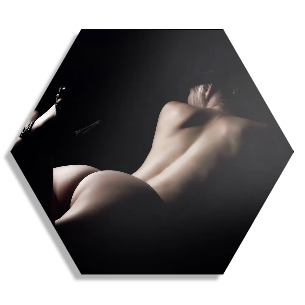Schilderij Blote Vrouw achterzijde Met Hoed Hexagon Template Hexagon1 Mensen 37 1